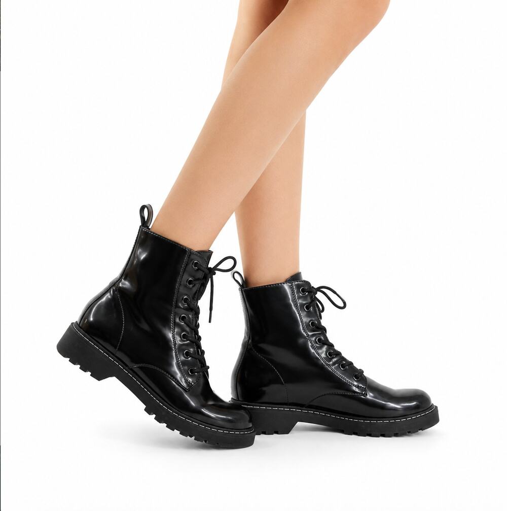 H&M Divided Black Combat Boots Size 7 Chunky Lace Up Ankle Boots